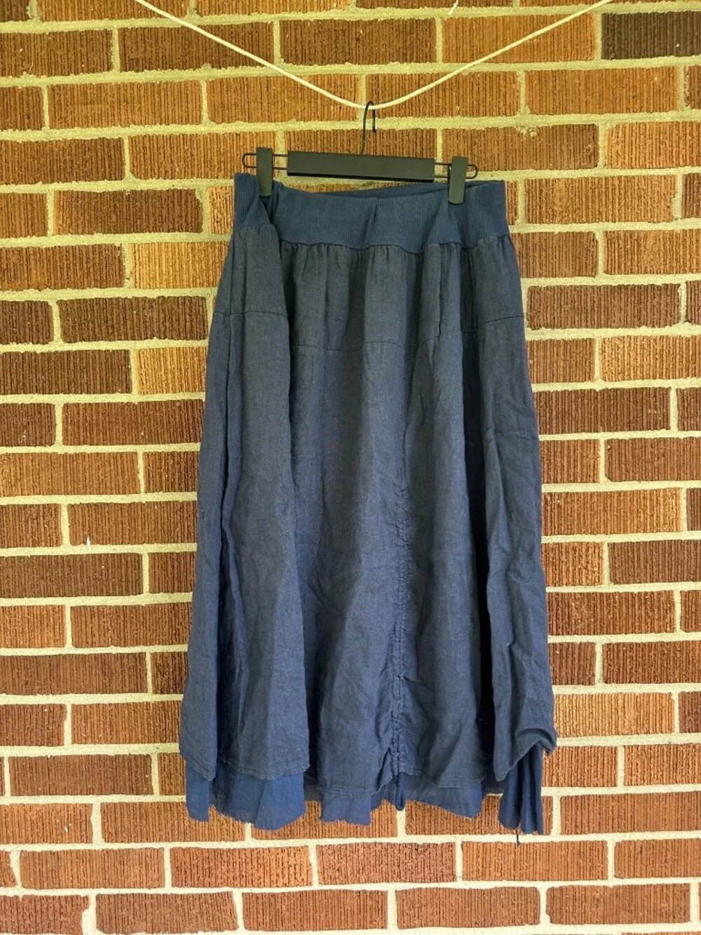 Made in Italy Navy Blue Linen Blend Double Layer Lagenlook Midi Skirt L XL - Picture 6 of 12